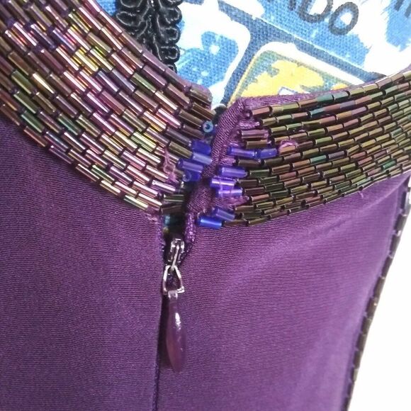 VTG 90s NITELINE Della Roufogali Beaded Cocktail Sheath Dress Open Cage Back 4 - Picture 5 of 15